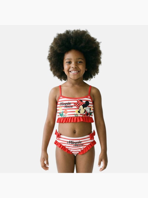 Disney - Biquíni menina vermelho às riscas com folhos personagem - Kiabi