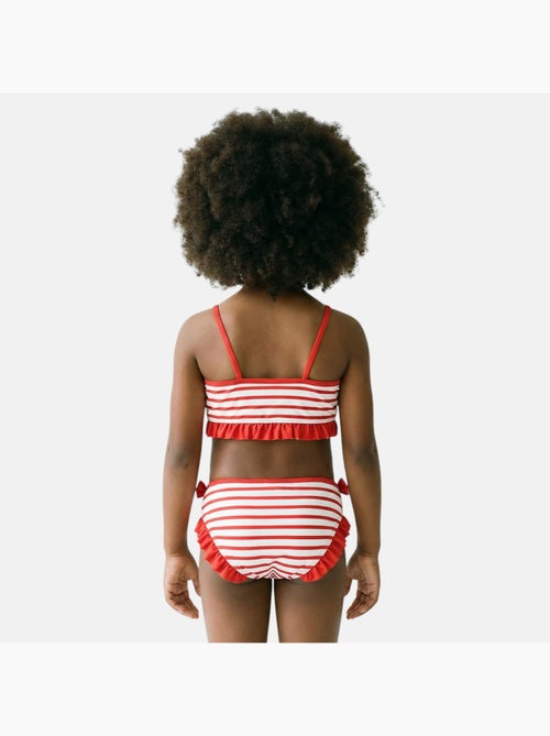 Disney - Biquíni menina vermelho às riscas com folhos personagem - Kiabi