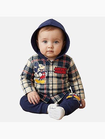 Disney - Conjunto bebé menino camisa aos quadrados com capuz e calças personagem