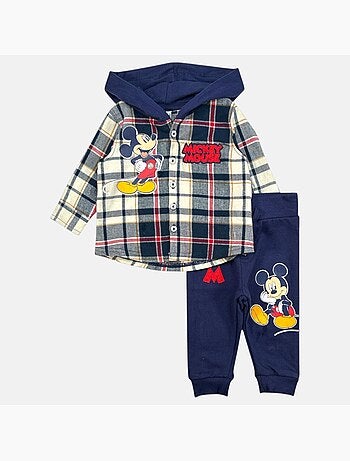 Disney - Conjunto bebé menino camisa aos quadrados com capuz e calças personagem