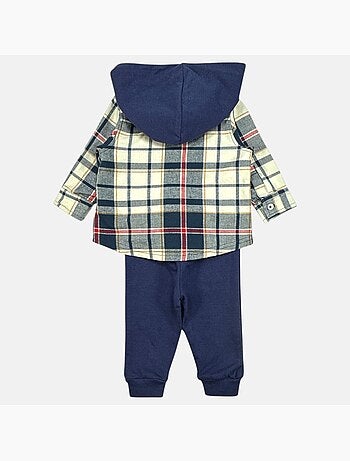 Disney - Conjunto bebé menino camisa aos quadrados com capuz e calças personagem