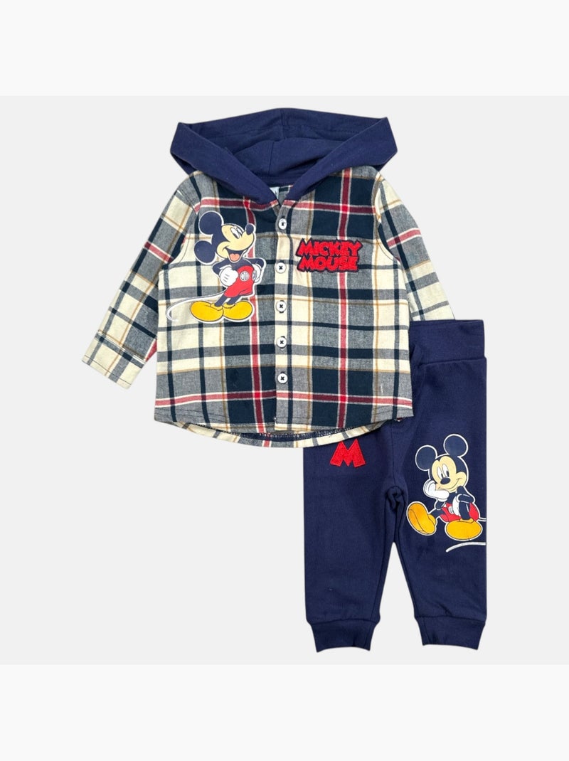 Disney - Conjunto bebé menino camisa aos quadrados com capuz e calças personagem Azul-marinho - Kiabi