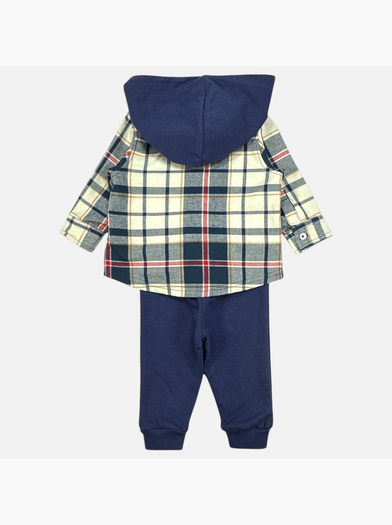 Disney - Conjunto bebé menino camisa aos quadrados com capuz e calças personagem Azul-marinho - Kiabi
