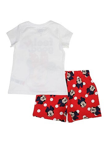 Disney - Conjunto criança t-shirt branco e calções vermelhos com bolinhas personagem