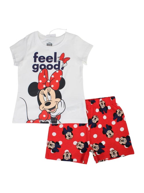 Disney - Conjunto criança t-shirt branco e calções vermelhos com bolinhas personagem - Kiabi