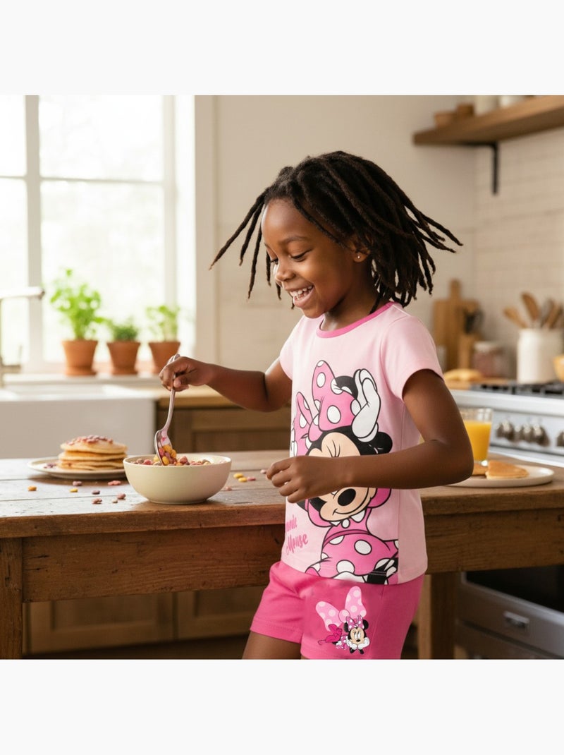 Disney - Conjunto t-shirt e calção criança estampado Rosa-claro - Kiabi