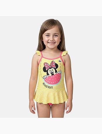 Disney - Fato de banho bebé menina inteiro amarelo às riscas com folhos personagem