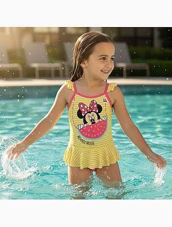 Disney - Fato de banho bebé menina inteiro amarelo às riscas com folhos personagem