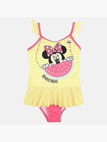 Disney - Fato de banho bebé menina inteiro amarelo às riscas com folhos personagem