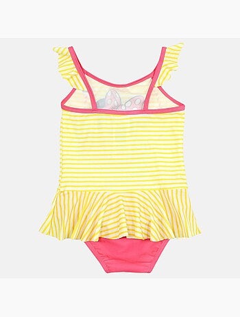 Disney - Fato de banho bebé menina inteiro amarelo às riscas com folhos personagem
