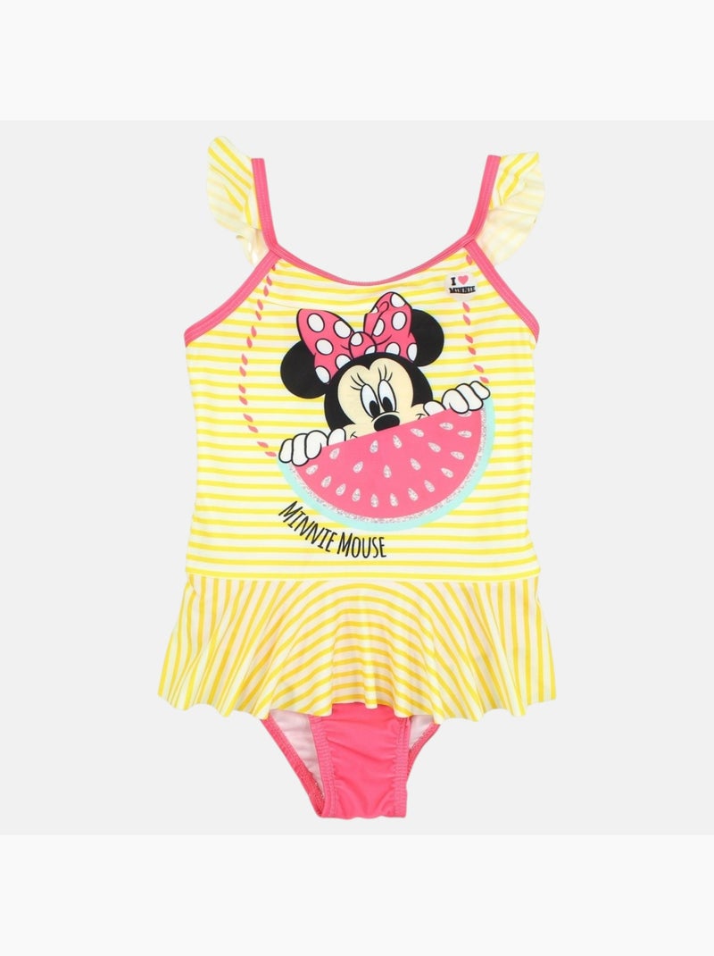 Disney - Fato de banho bebé menina inteiro amarelo às riscas com folhos personagem Amarelo - Kiabi