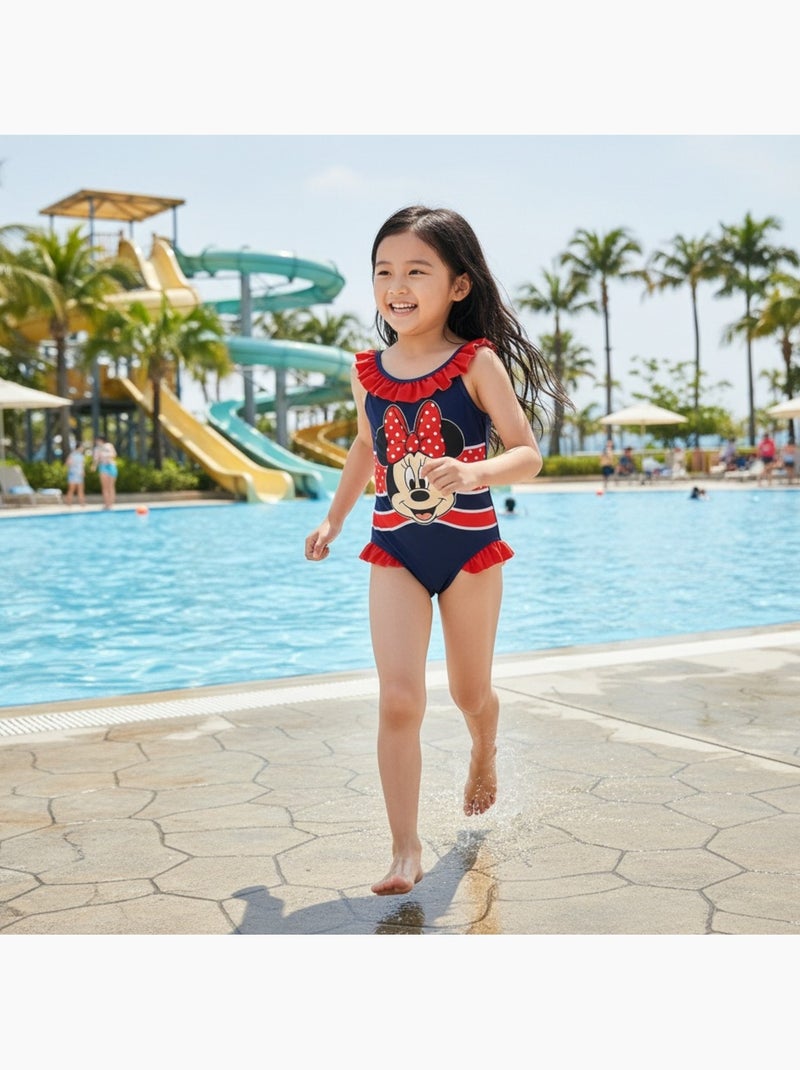Disney - Fato de banho menina inteiro azul marinho com folhos personagem Vermelho - Kiabi