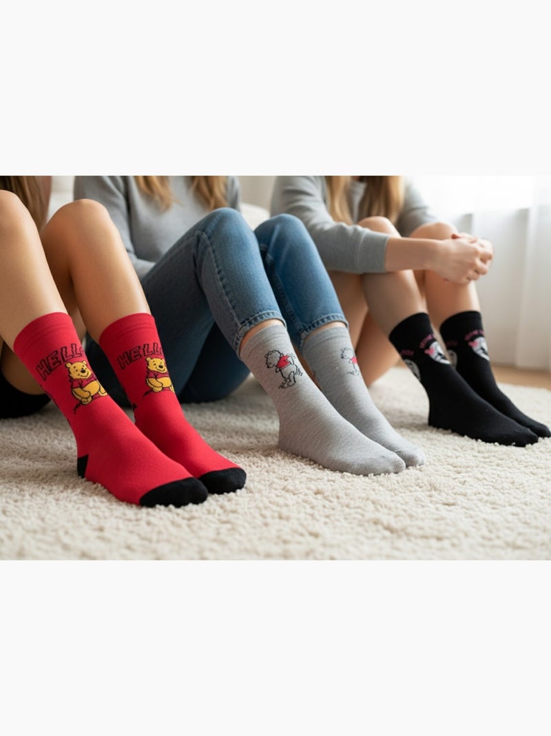 Disney - meias mulher licença winnie the pooh pack de 3 pares Cinza-rosa preto - Kiabi