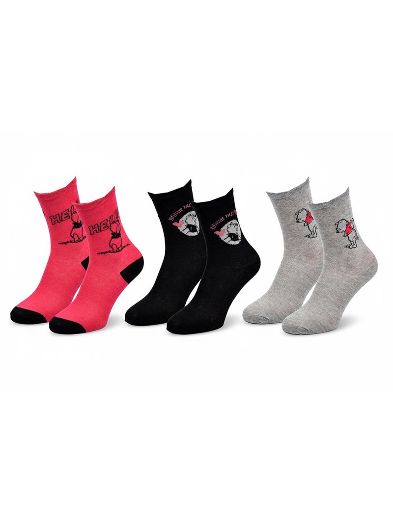 Disney - meias mulher licença winnie the pooh pack de 3 pares Cinza-rosa preto - Kiabi