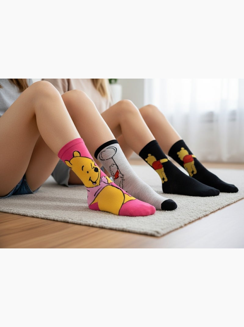 Disney - meias mulher licença winnie the pooh pack de 3 pares Preto Rosa Cinza - Kiabi