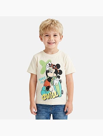 Disney - T-shirt criança bege personagem skate