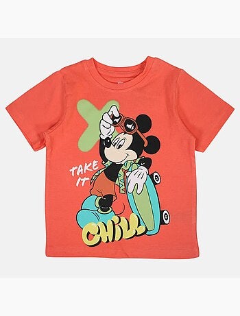 Disney - T-shirt criança laranja personagem skate