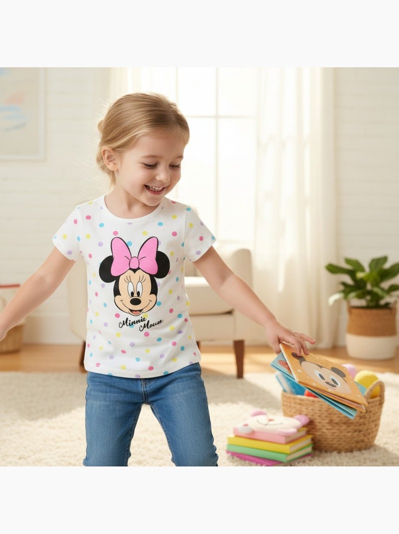 Disney - T-shirt criança manga curta branco com bolinhas personagem Branco - Kiabi