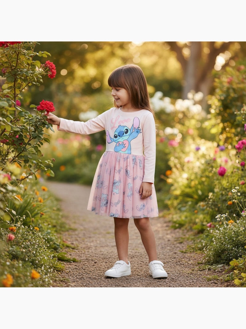 Disney - Vestido de manga comprida com tule e padrões Rosa - Kiabi