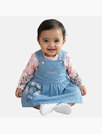Disney - Vestido jardineira ganga com t-shirt de manga comprida