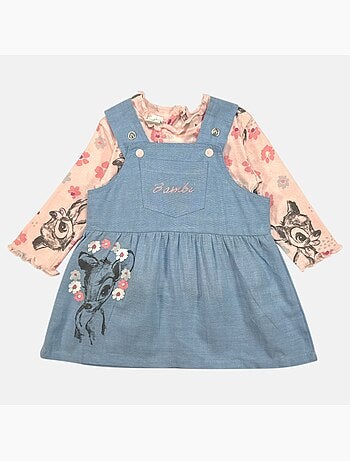 Disney - Vestido jardineira ganga com t-shirt de manga comprida