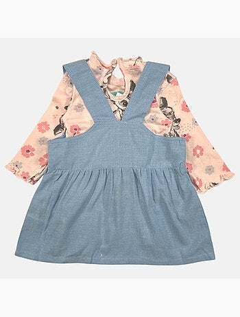 Disney - Vestido jardineira ganga com t-shirt de manga comprida