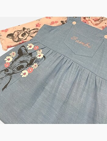 Disney - Vestido jardineira ganga com t-shirt de manga comprida