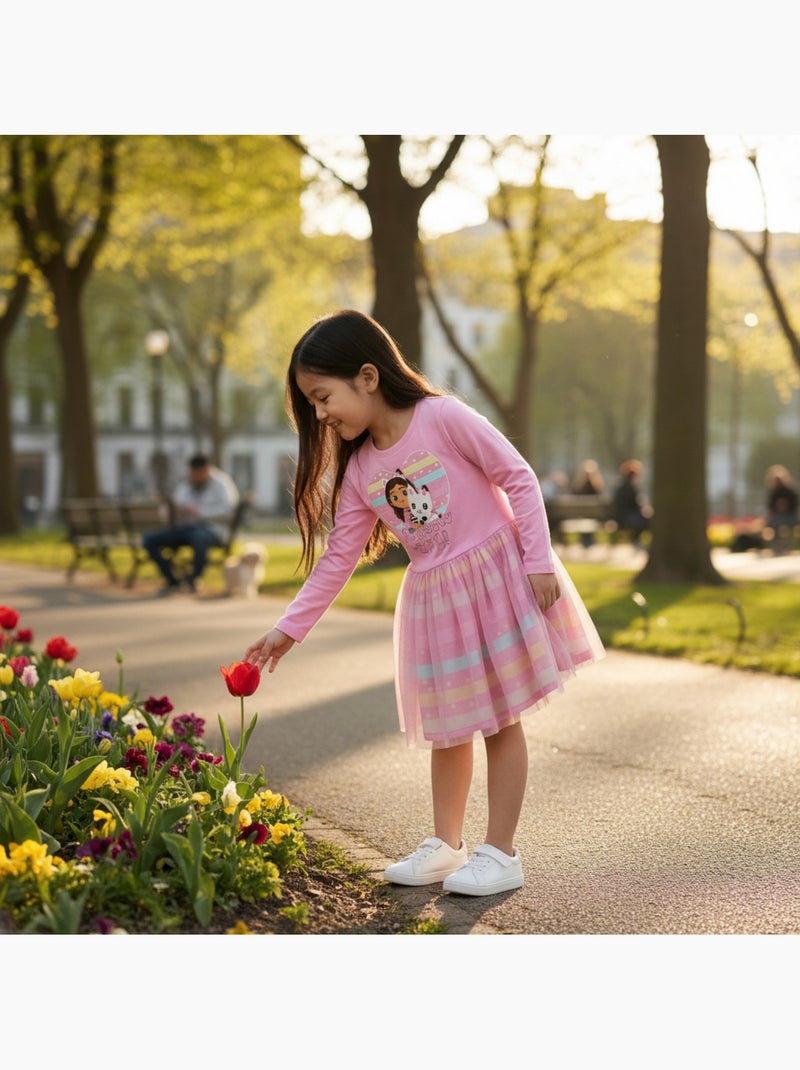 Disney - Vestido menina estampado manga comprida com tule Rosa - Kiabi