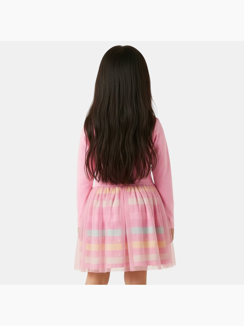 Disney - Vestido menina estampado manga comprida com tule Rosa - Kiabi