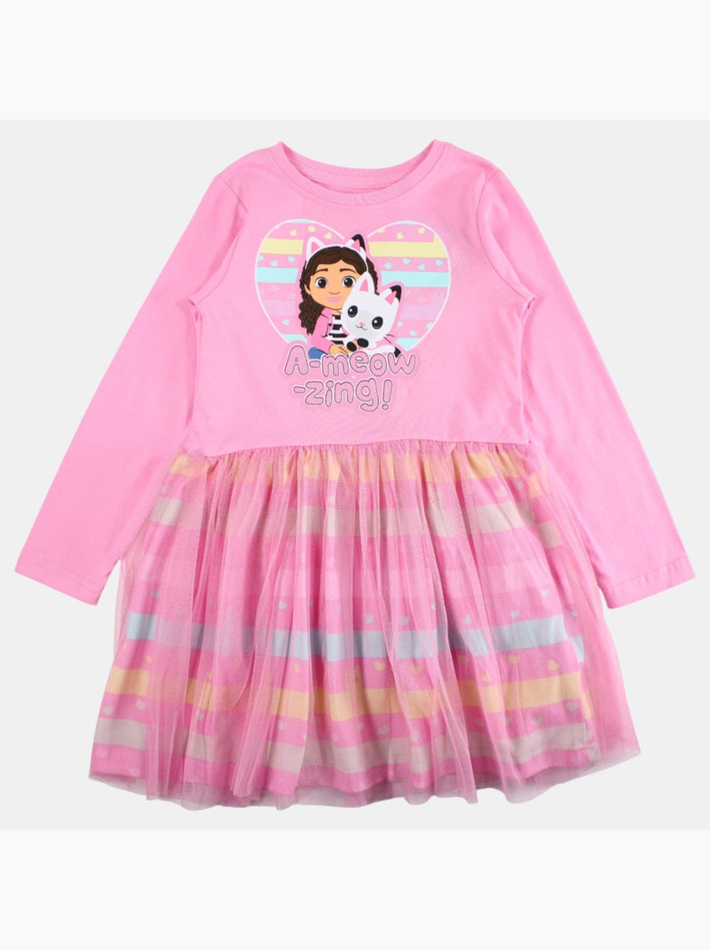 Disney - Vestido menina estampado manga comprida com tule Rosa - Kiabi
