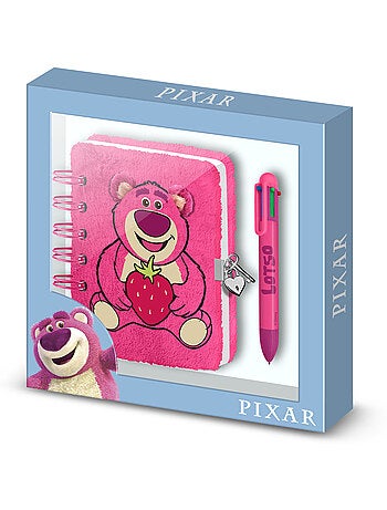 Disney Lotso, O Ursinho Fofo Strawberry Conjunto Diário Plush + Caneta 6 Cores, Rosa