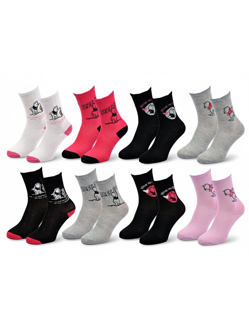 Disney – meias mulher licença winnie the pooh pack de 8 pares Cinza-rosa preto - Kiabi