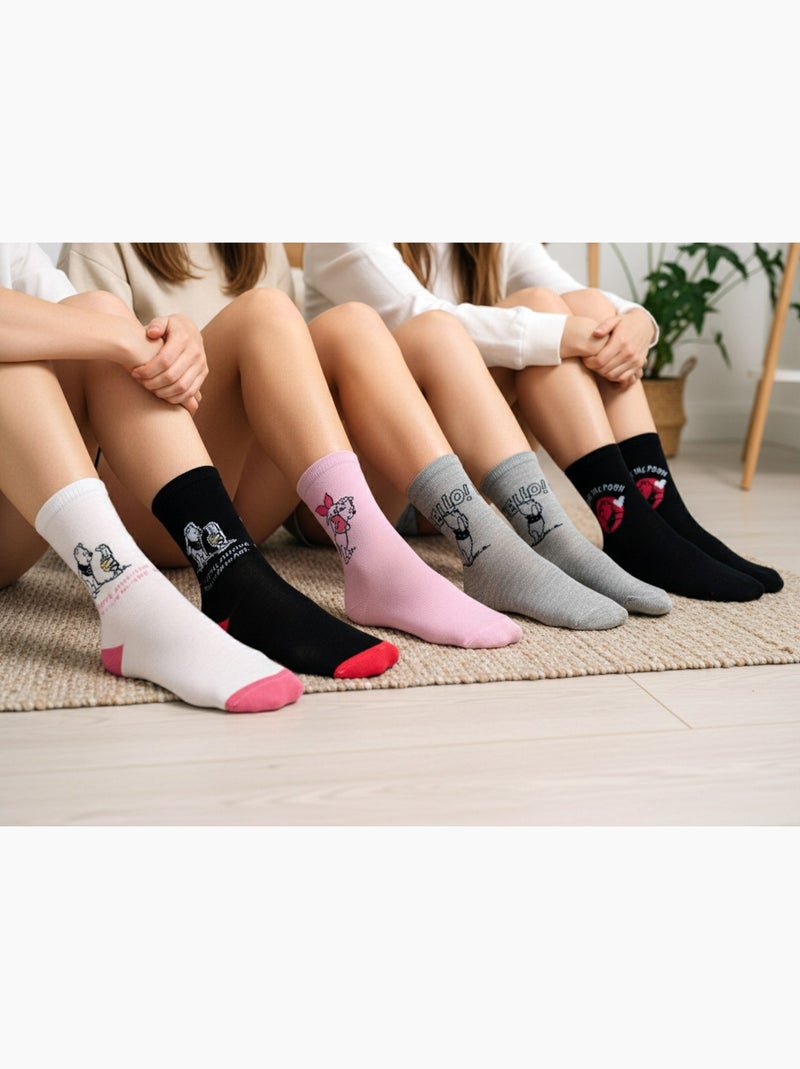 Disney – meias mulher licenciadas winnie the pooh pack de 5 pares Cinza-rosa preto - Kiabi