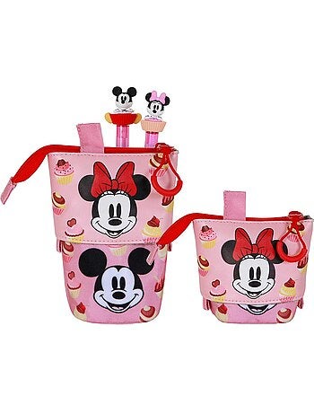 Disney Minnie Mouse Muffin Estojo Cute + 2 Canetas de Gel Apagáveis, Rosa