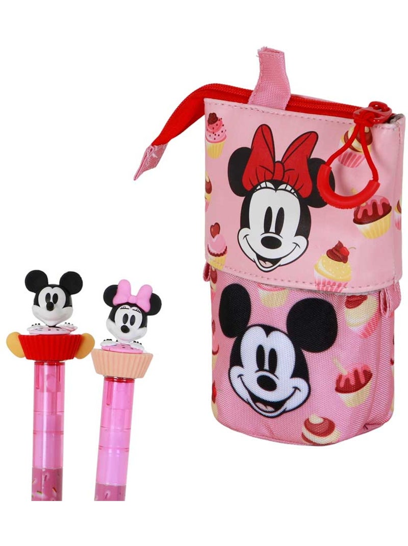 Disney Minnie Mouse Muffin Estojo Cute + 2 Canetas de Gel Apagáveis, Rosa Rosa - Kiabi