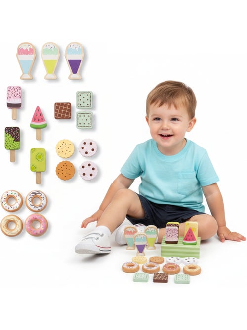 Doçaria madeira infantil expositor 19 pcs gelados donuts biscoitos mamabrum - Kiabi