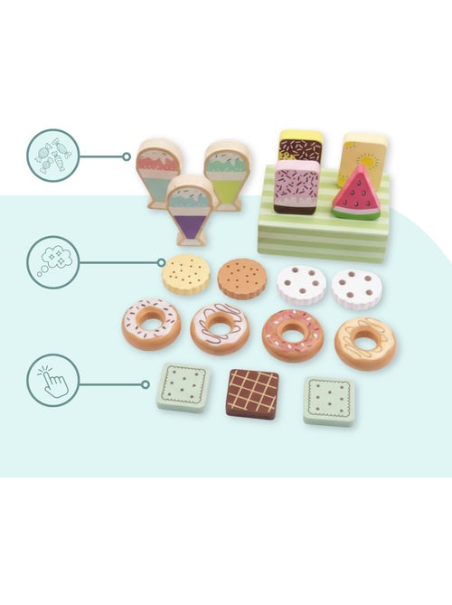 Doçaria madeira infantil expositor 19 pcs gelados donuts biscoitos mamabrum - Kiabi
