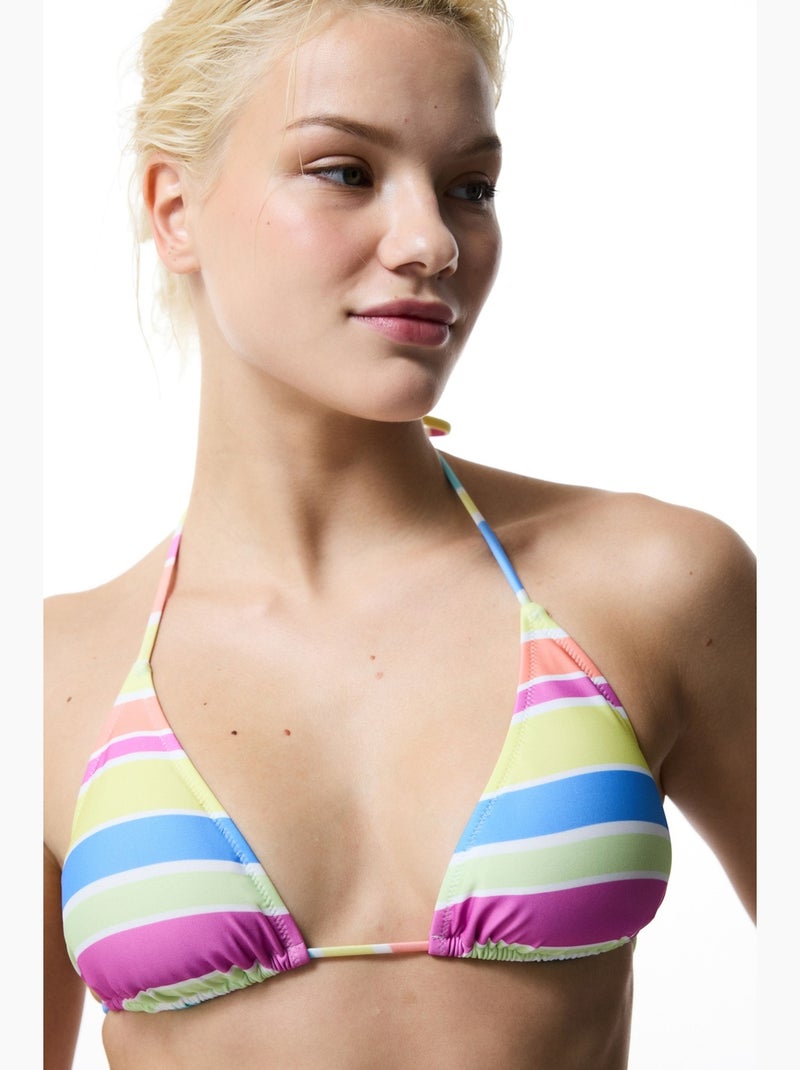 Donna top de biquíni triangular às riscas penti Rosa-fluo - Kiabi