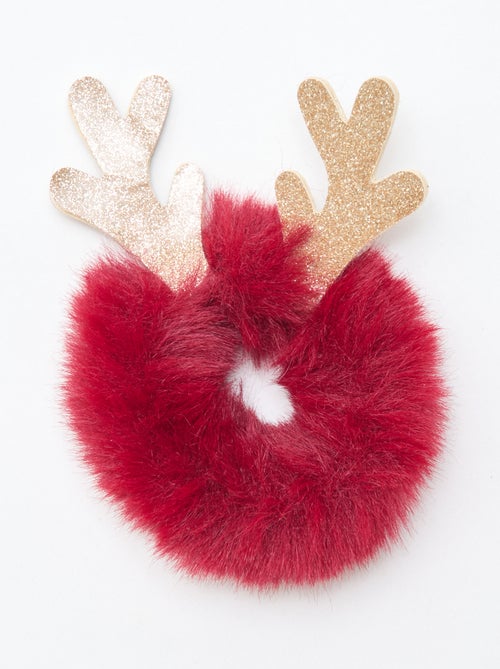 Elástico de cabelo em malha pelúcia com chifres de rena - Kiabi