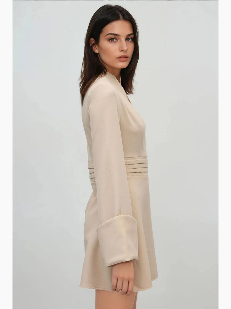 Elegante vestido mini com decote em v e mangas compridas hiccup Marfim - Kiabi
