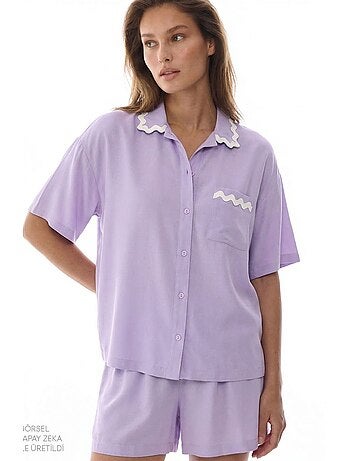 Ella conjunto de pijama com camisa, renda, manga curta e shorts penti