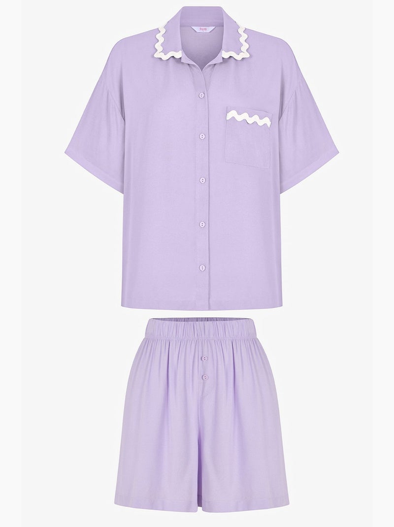 Ella conjunto de pijama com camisa, renda, manga curta e shorts penti Lavanda - Kiabi