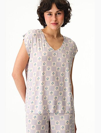 Ella estampado xadrez vichy, t-shirt de manga curta, top de pijama penti