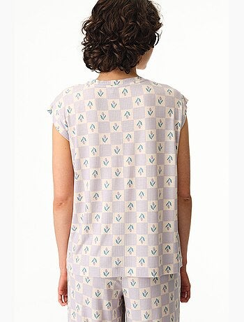 Ella estampado xadrez vichy, t-shirt de manga curta, top de pijama penti