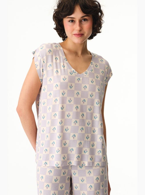 Ella estampado xadrez vichy, t-shirt de manga curta, top de pijama penti - Kiabi