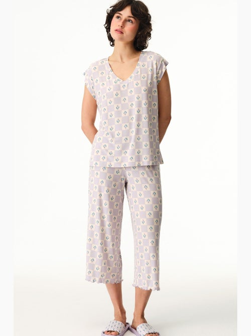 Ella estampado xadrez vichy, t-shirt de manga curta, top de pijama penti - Kiabi