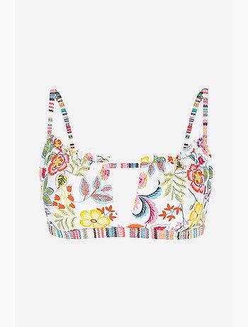 Escape top de biquíni tomara que caia com estampa floral e amarração lateral penti