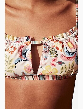 Escape top de biquíni tomara que caia com estampa floral e amarração lateral penti