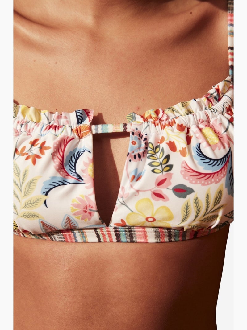 Escape top de biquíni tomara que caia com estampa floral e amarração lateral penti Branco Azul - Kiabi
