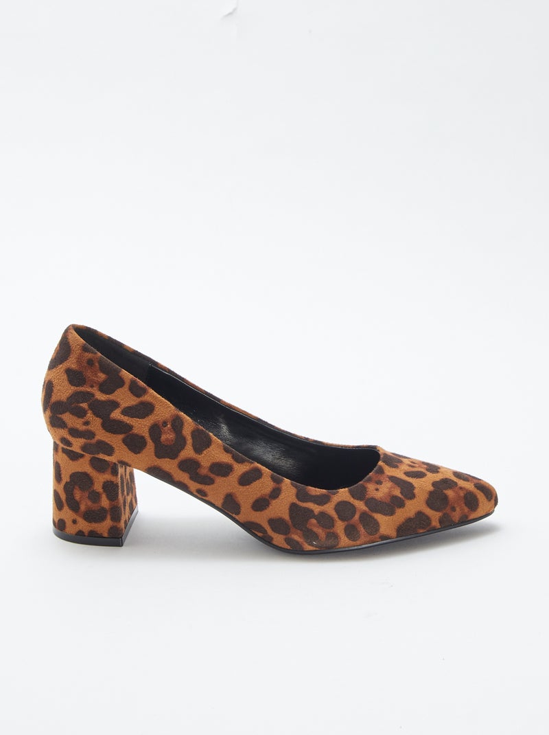 Escarpins 'leopardo' com salto quadrado CASTANHO - Kiabi